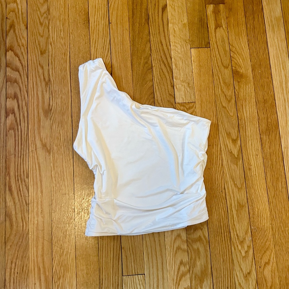 DONATING SOON White One-Shoulder Women's Top